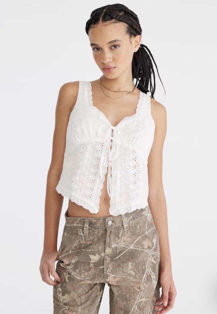 Aeropostale Tie Front Flyaway Cami Tank White Size Large Cottagecore Milkmade